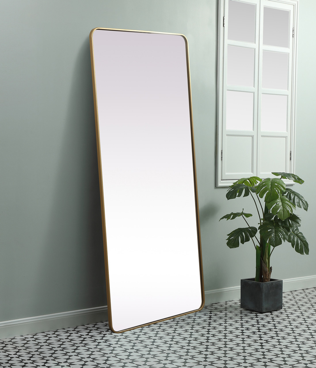 Elegant Decor MR80FL3272BR Soft Corner Metal Rectangle Full Length Mirror 32x72 Inch in Brass