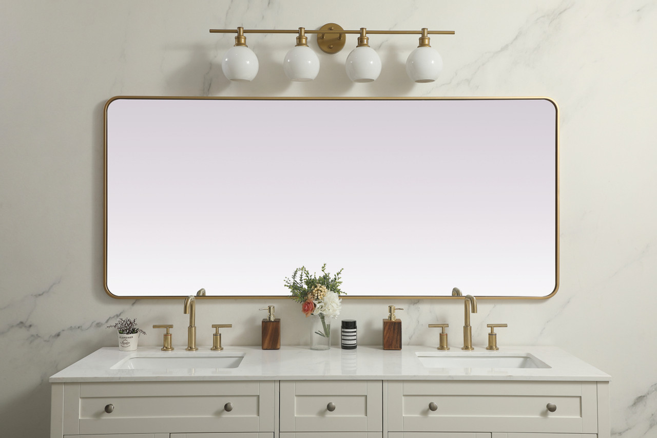 Elegant Decor MR80FL3272BR Soft Corner Metal Rectangle Full Length Mirror 32x72 Inch in Brass