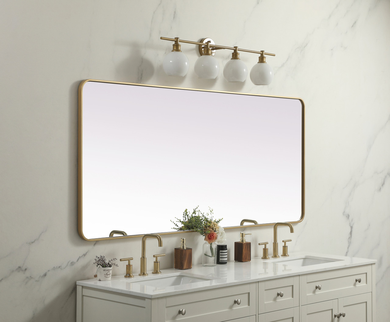 Elegant Decor MR80FL3272BR Soft Corner Metal Rectangle Full Length Mirror 32x72 Inch in Brass