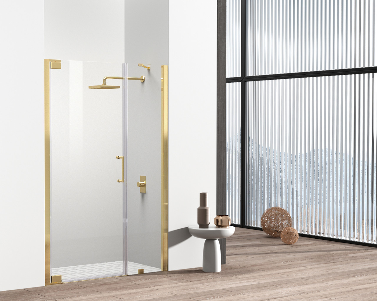 Elegant Kitchen and Bath SD404-4872BGD Semi-frameless hinged shower door 48 x 72 Brushed Gold