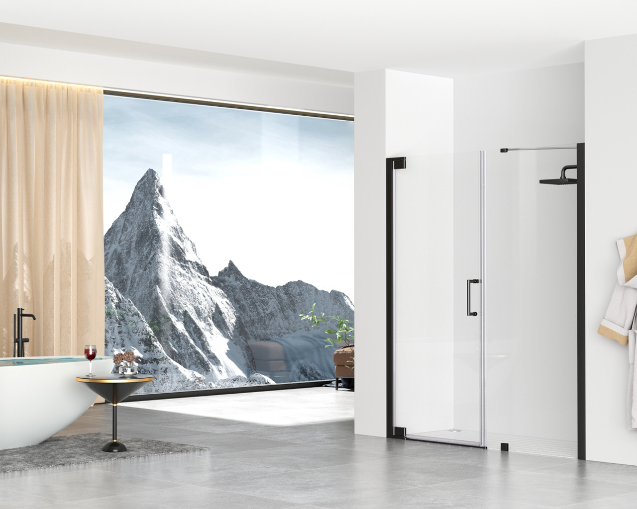 Elegant Kitchen and Bath SD404-6072MBK Semi-frameless hinged shower door 60 x 72 Matte Black