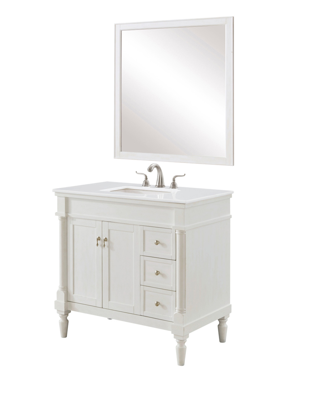 Elegant Kitchen and Bath VF13036AW-VW 36 inch Single Bathroom vanity in Antique White with ivory white engineered marble