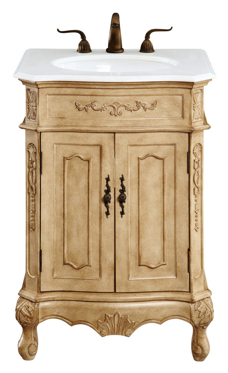 Elegant Kitchen and Bath VF-1001-VW 24 inch Single Bathroom vanity in Antique Beige with ivory white engineered marble