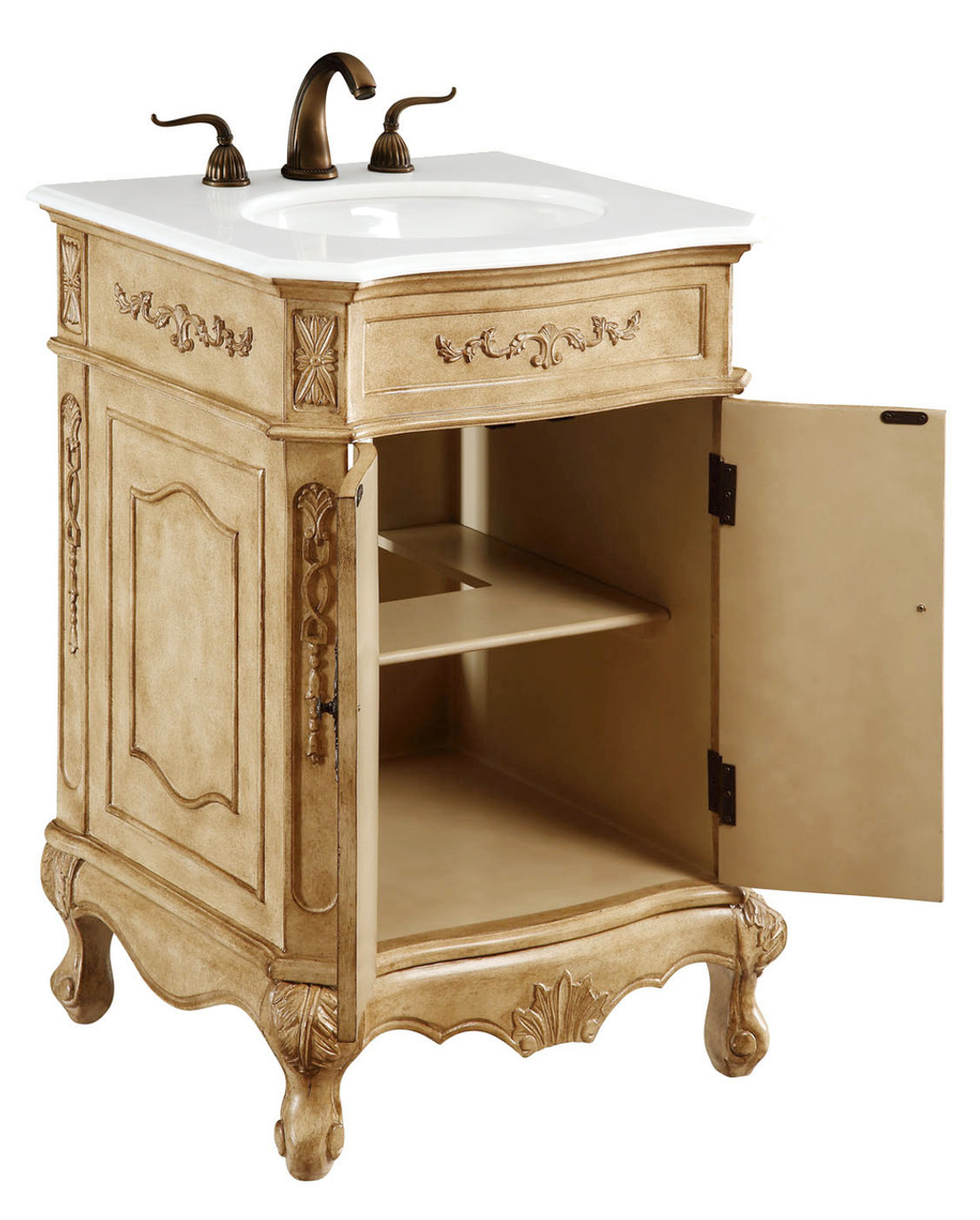 Elegant Kitchen and Bath VF-1001-VW 24 inch Single Bathroom vanity in Antique Beige with ivory white engineered marble