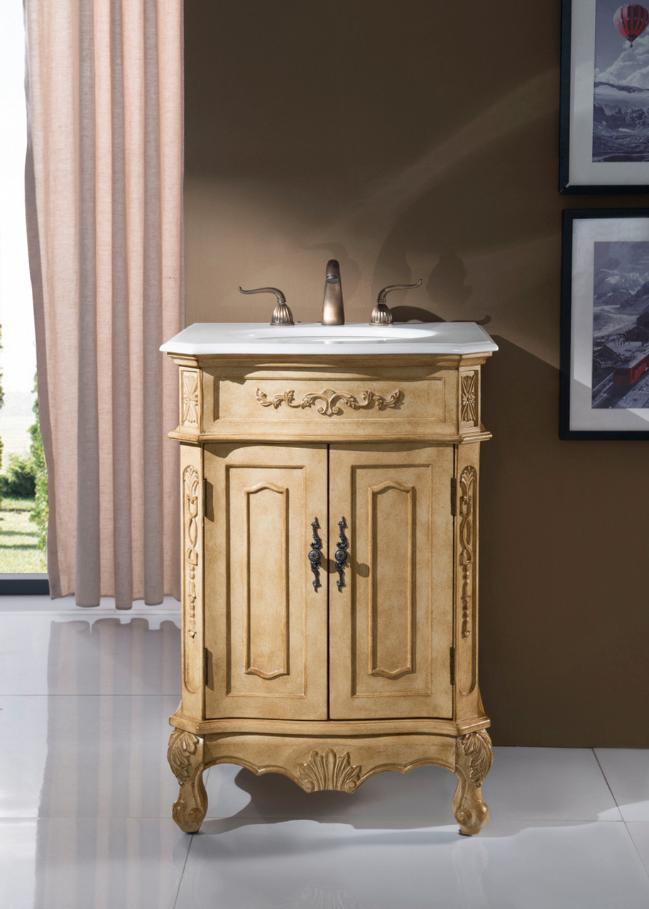 Elegant Kitchen and Bath VF-1001-VW 24 inch Single Bathroom vanity in Antique Beige with ivory white engineered marble