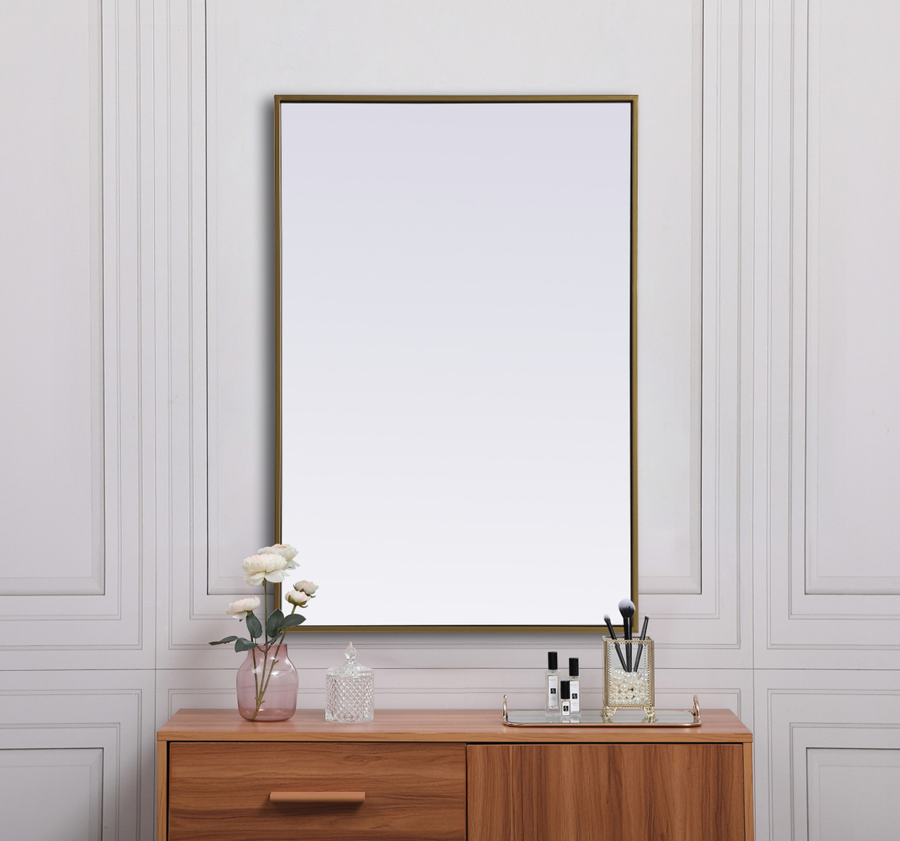 Elegant Decor MR42436BR Metal Frame Rectangle Mirror 24x36 Inch in Brass