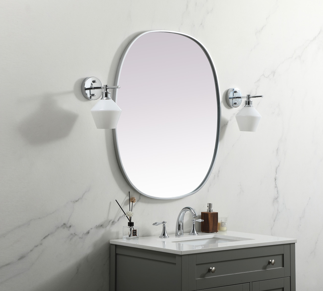 Elegant Decor MR2B3036SIL Metal Frame Oval Mirror 30x36 Inch in Silver