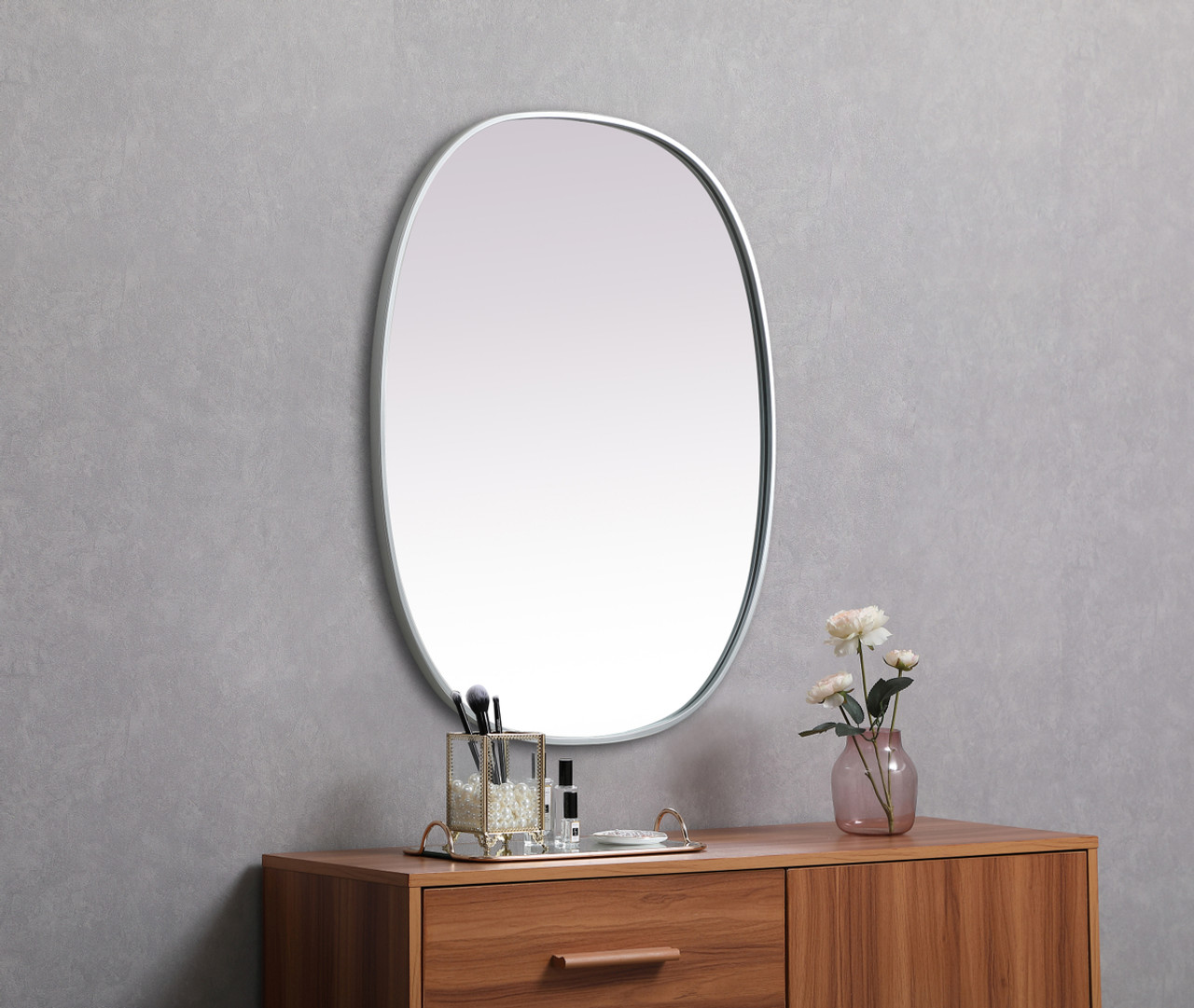 Elegant Decor MR2B3036SIL Metal Frame Oval Mirror 30x36 Inch in Silver