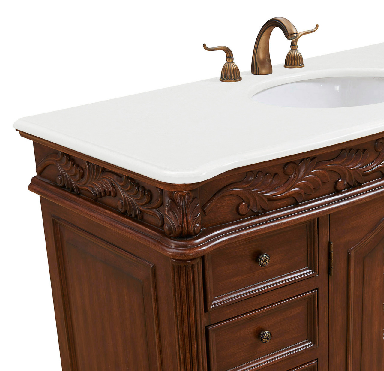 Elegant Kitchen and Bath VF-1040-VW 48 inch Single Bathroom vanity in Teak Color with ivory white engineered marble