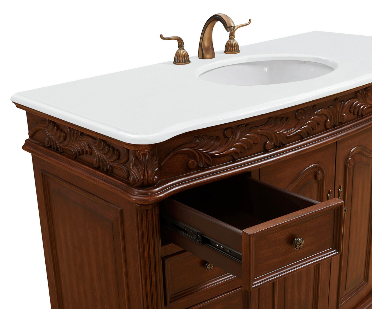 Elegant Kitchen and Bath VF-1040-VW 48 inch Single Bathroom vanity in Teak Color with ivory white engineered marble