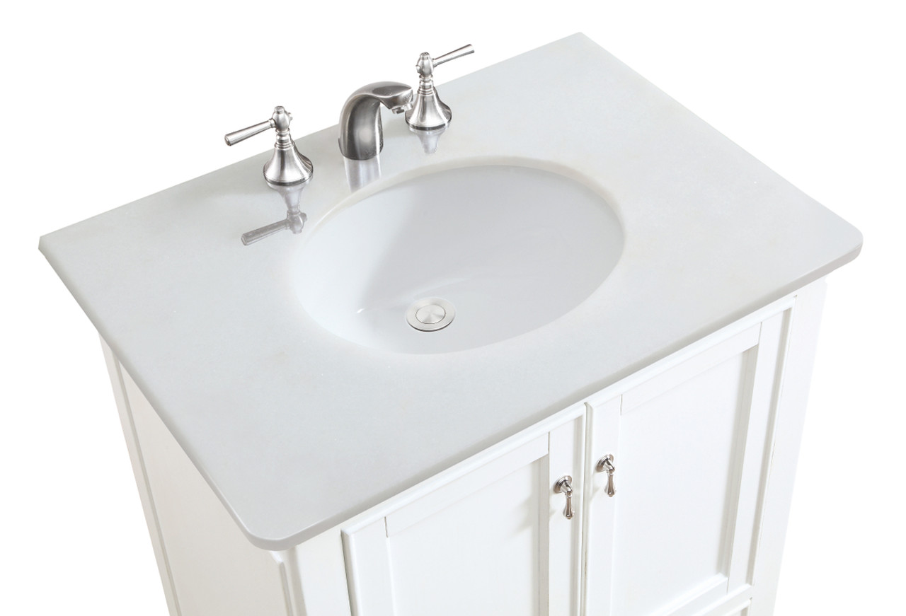 Elegant Kitchen and Bath VF-1023-VW 30 inch Single Bathroom vanity in Antique White with ivory white engineered marble