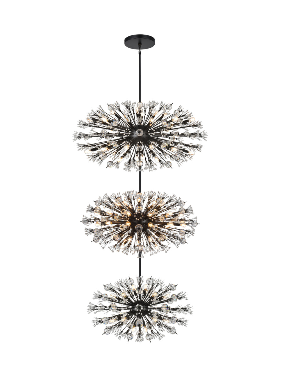 Elegant Lighting 2500G50L3BK Vera 50 inch three tiers crystal starburst chandelier in black