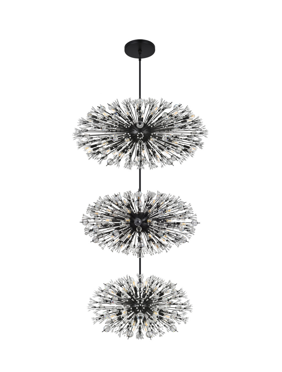 Elegant Lighting 2500G50L3BK Vera 50 inch three tiers crystal starburst chandelier in black