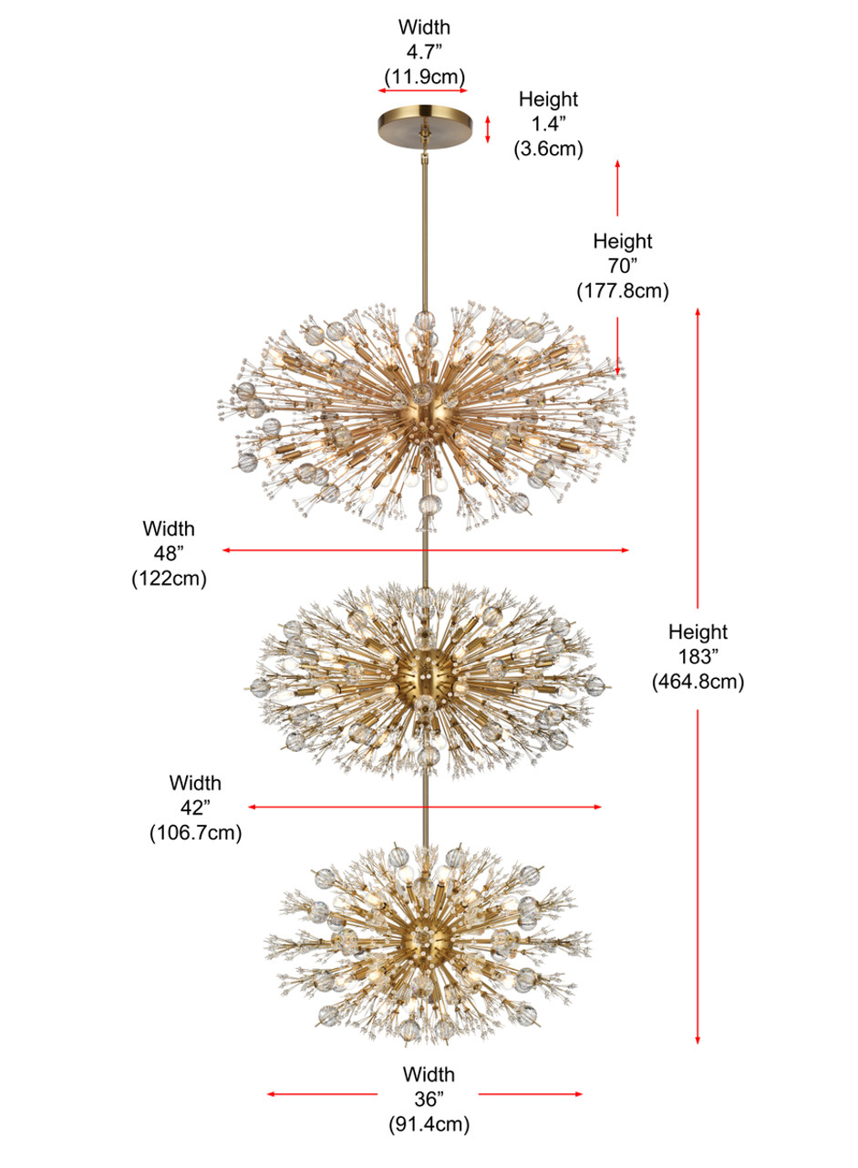 Elegant Lighting 2500G50L3SG Vera 50 inch three tiers crystal starburst chandelier in satin gold