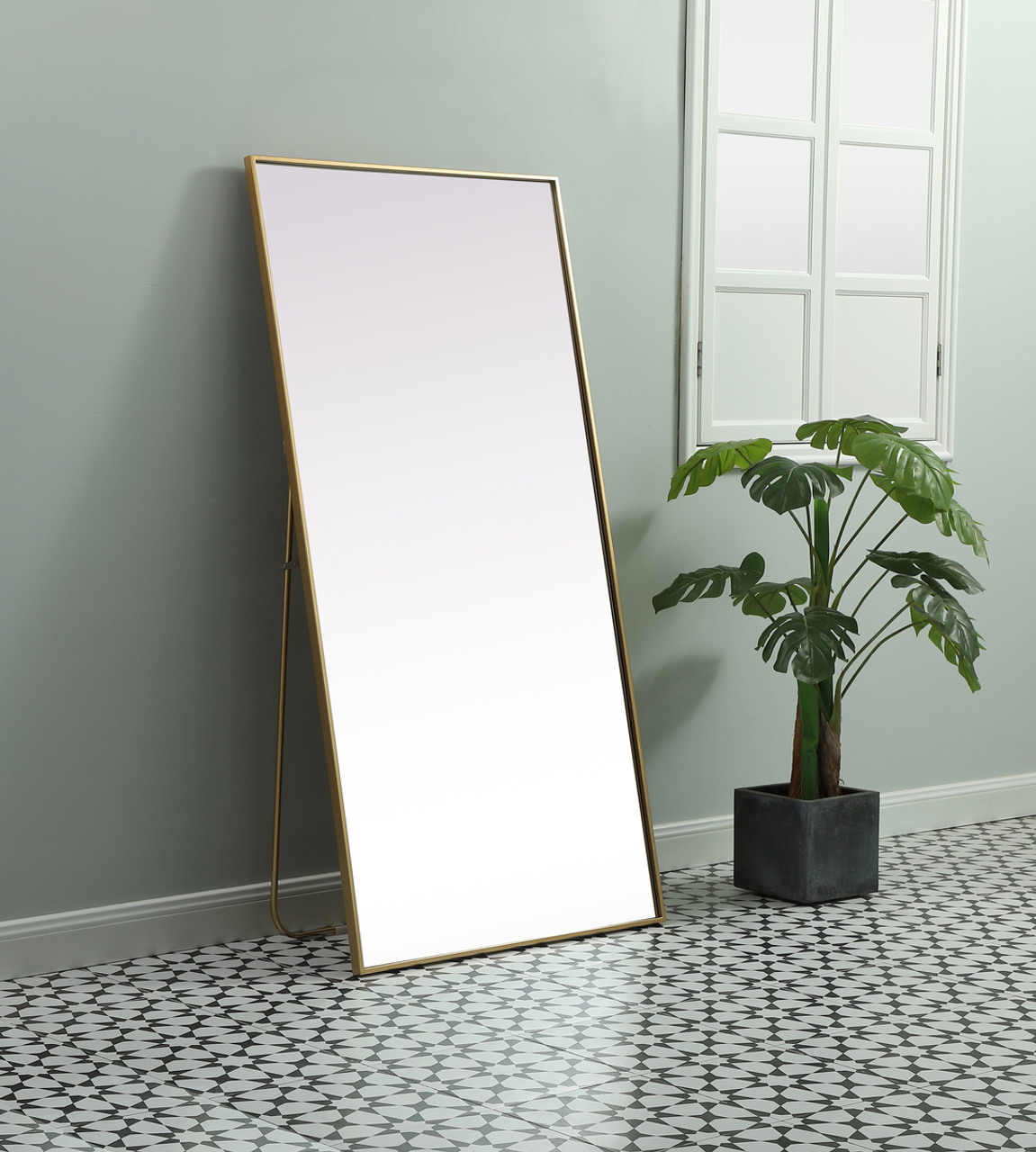 Elegant Decor MR4FL3060BR Metal Frame Rectangle Full Length Mirror 30x60 Inch in Brass