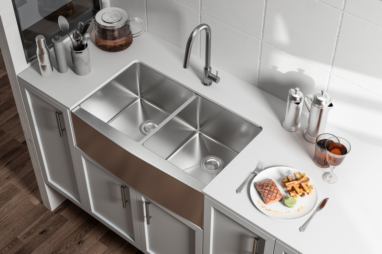Elegant Kitchen and Bath SK30233 Stainless Steel farmhouse kitchen double sink L33'' x W21'' x H10"