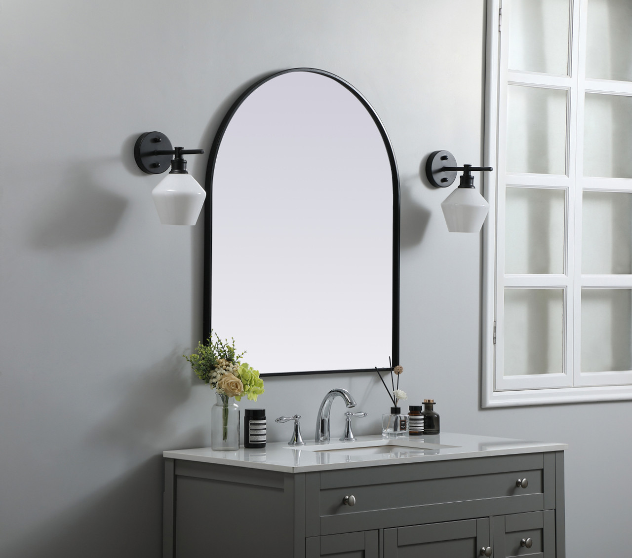 Elegant Decor MR1A3036BLK Metal Frame Arch Mirror 30x36 Inch in Black