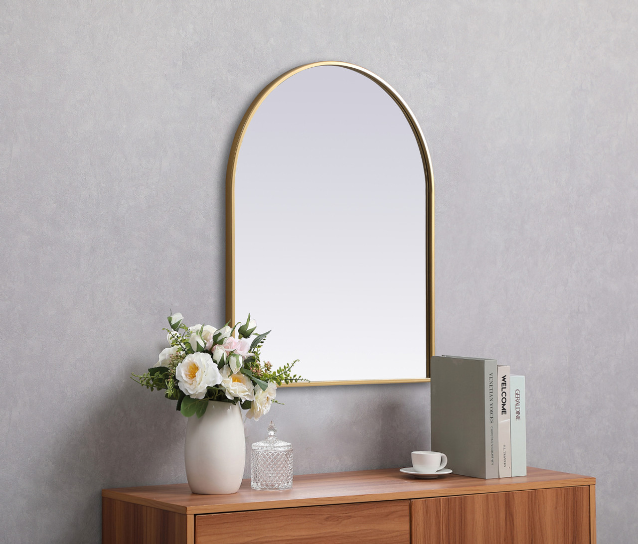 Elegant Decor MR1A2430BRS Metal Frame Arch Mirror 24x30 Inch in Brass