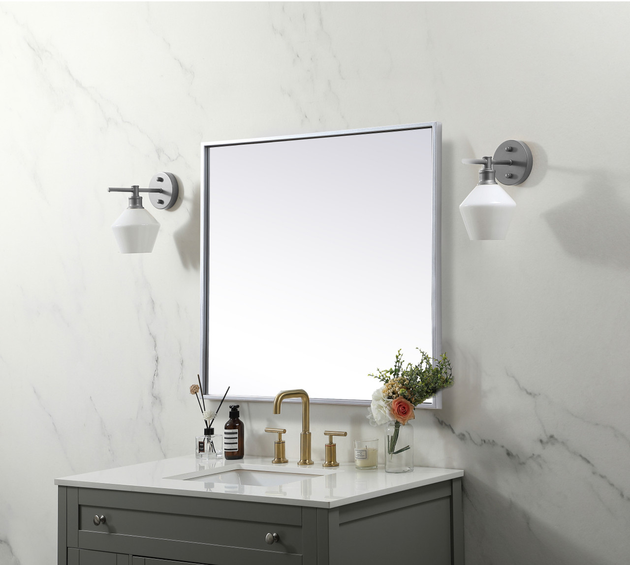 Elegant Decor MR42424S Metal Frame Square Mirror 24 inch in Silver