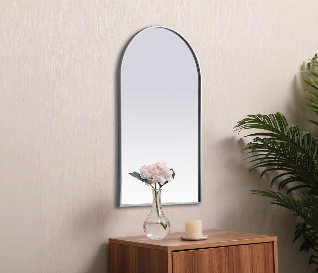 Elegant Decor MR1A2440SIL Metal Frame Arch Mirror 24x40 Inch in Silver