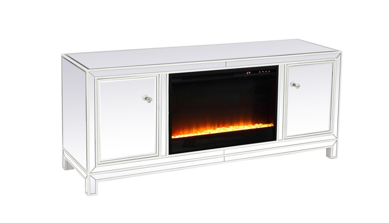 Elegant Decor MF701WH-F2 60 in. mirrored TV stand with crystal fireplace insert in white