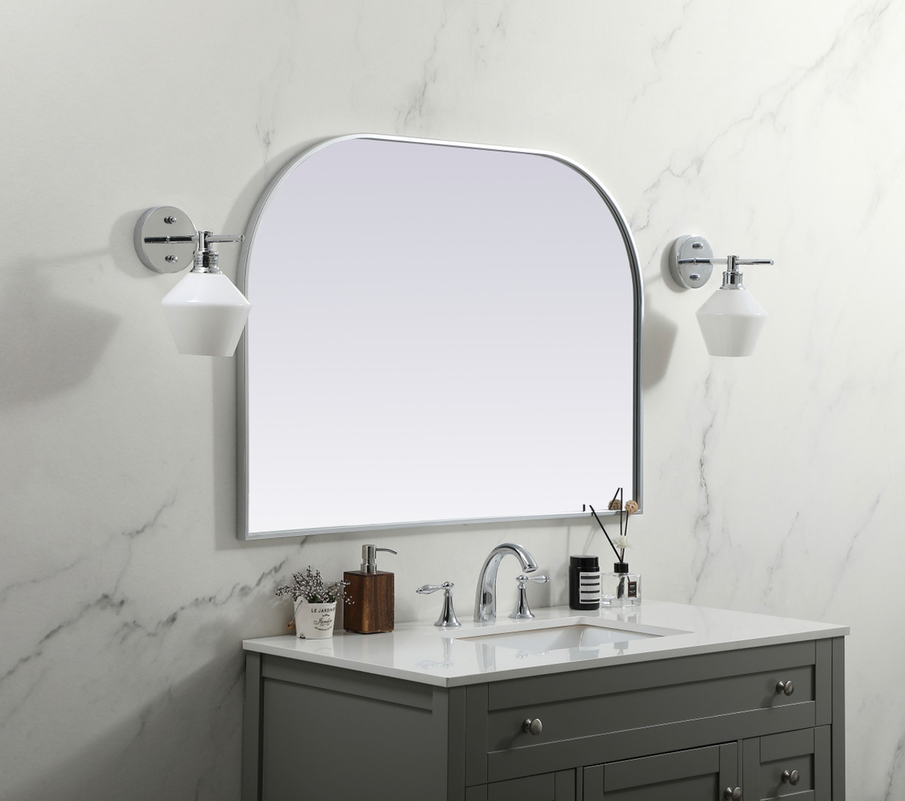 Elegant Decor MR1B4230SIL Metal Frame Arch Mirror 42x30 Inch in Silver