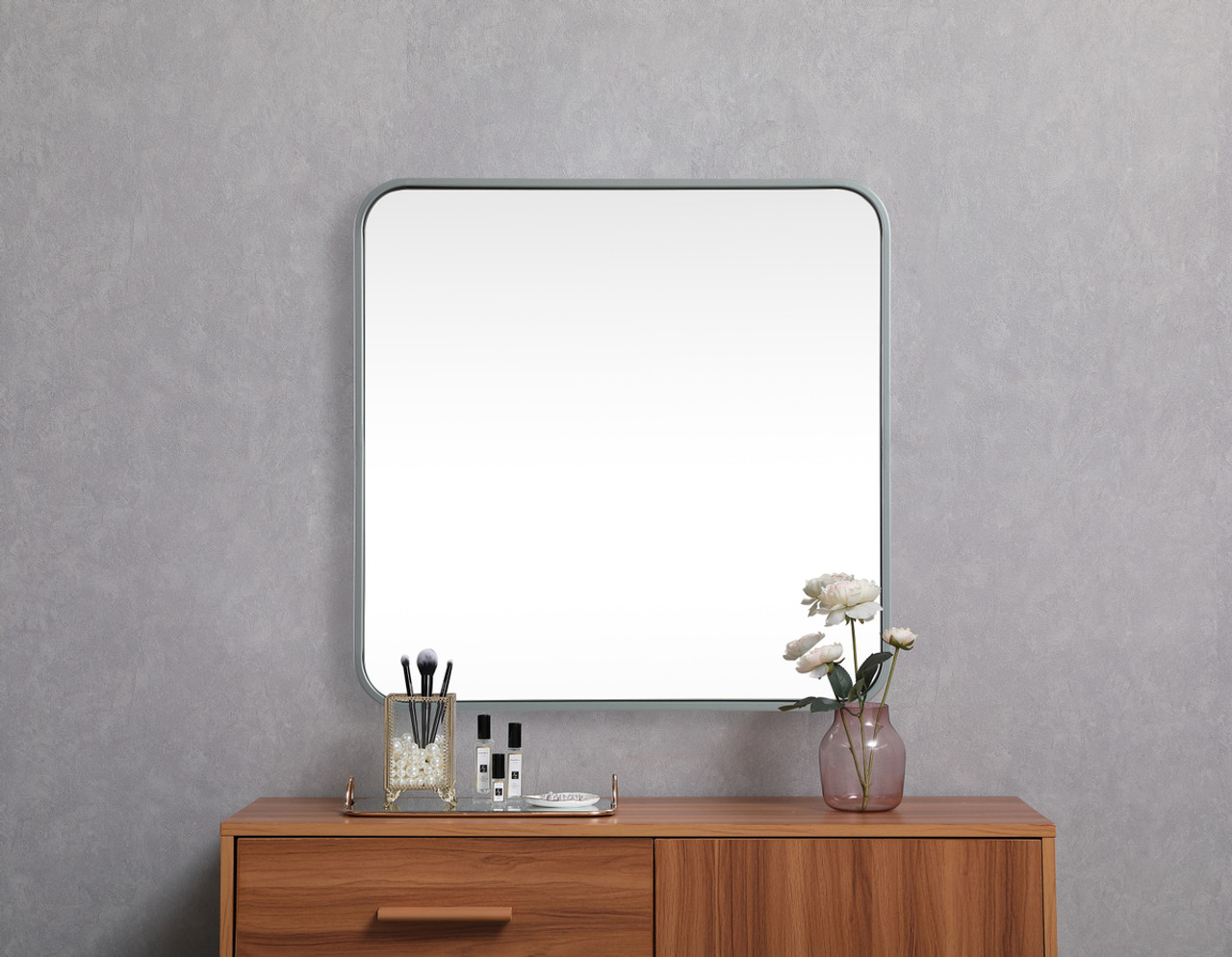 Elegant Decor MR802424S Soft corner metal square mirror 24x24 inch in Silver