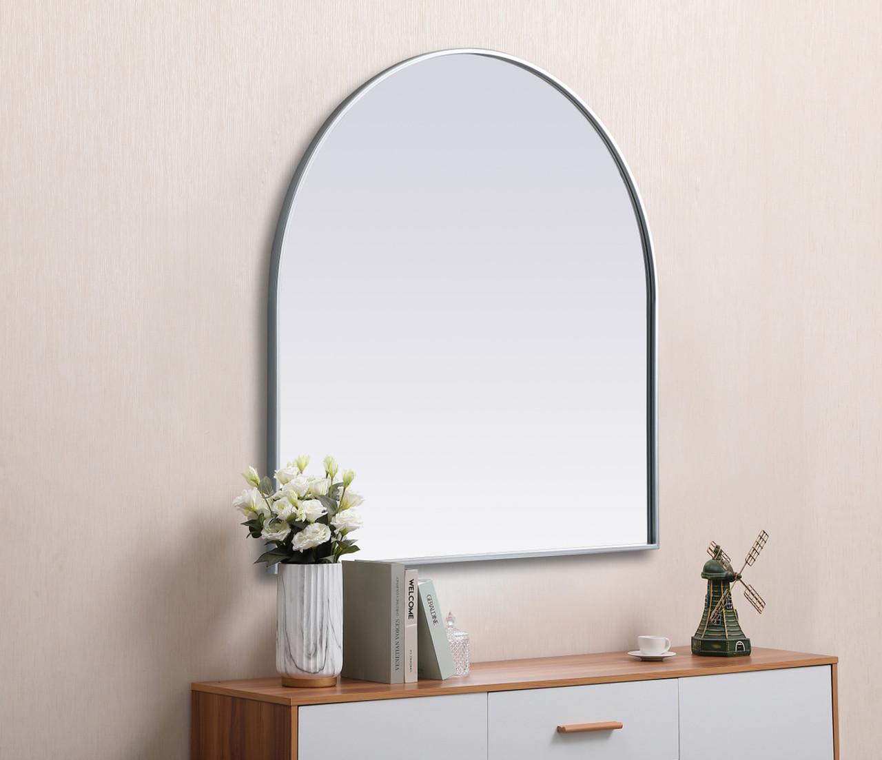 Elegant Decor MR1A3636SIL Metal Frame Arch Mirror 36x36 Inch in Silver