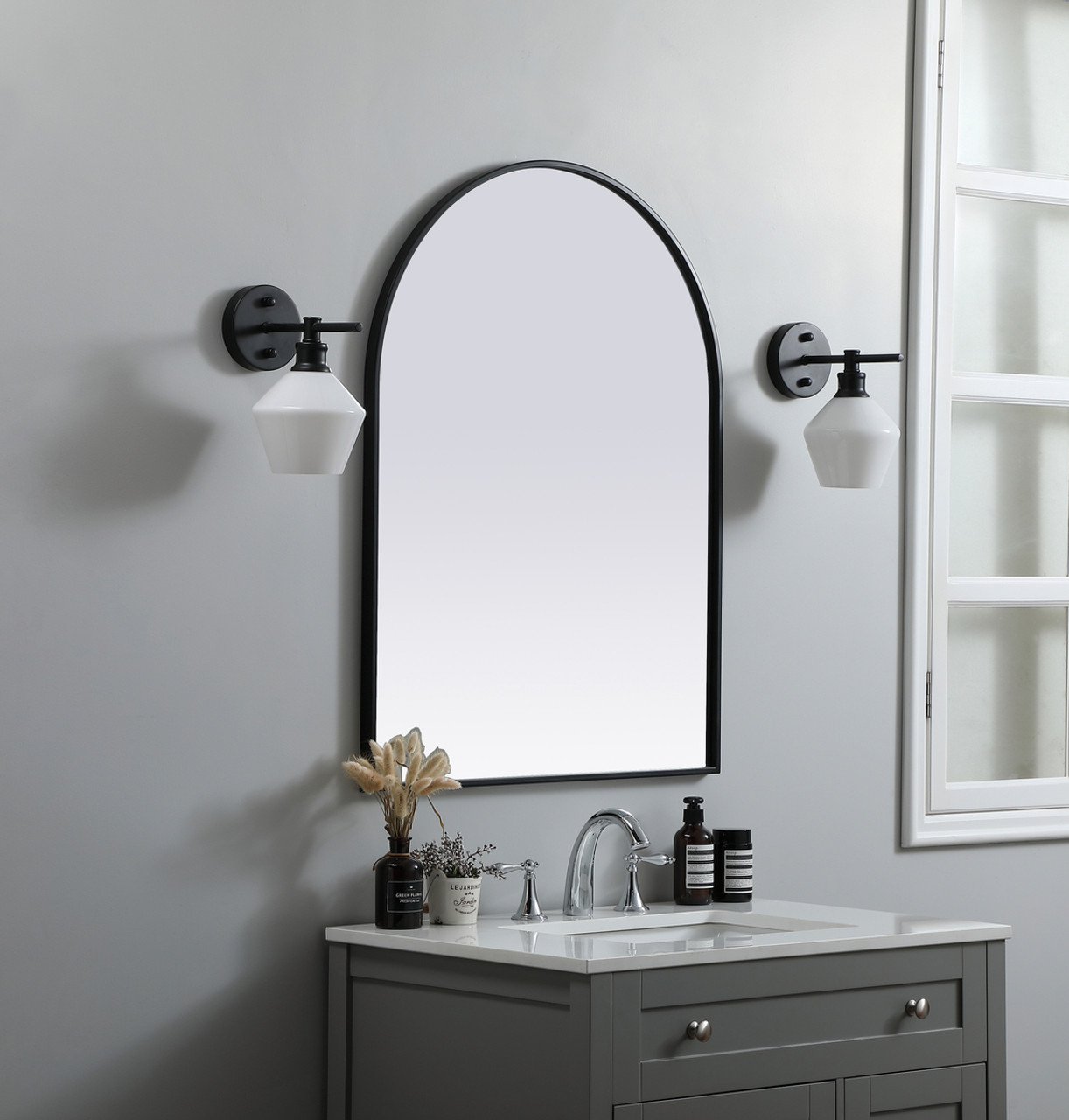 Elegant Decor MR1A2736BLK Metal Frame Arch Mirror 27x36 Inch in Black