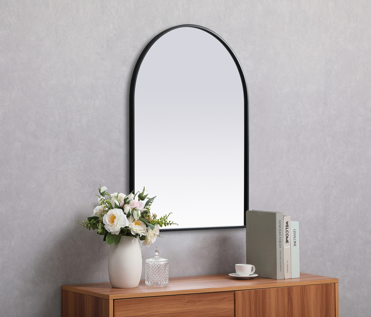 Elegant Decor MR1A2736BLK Metal Frame Arch Mirror 27x36 Inch in Black