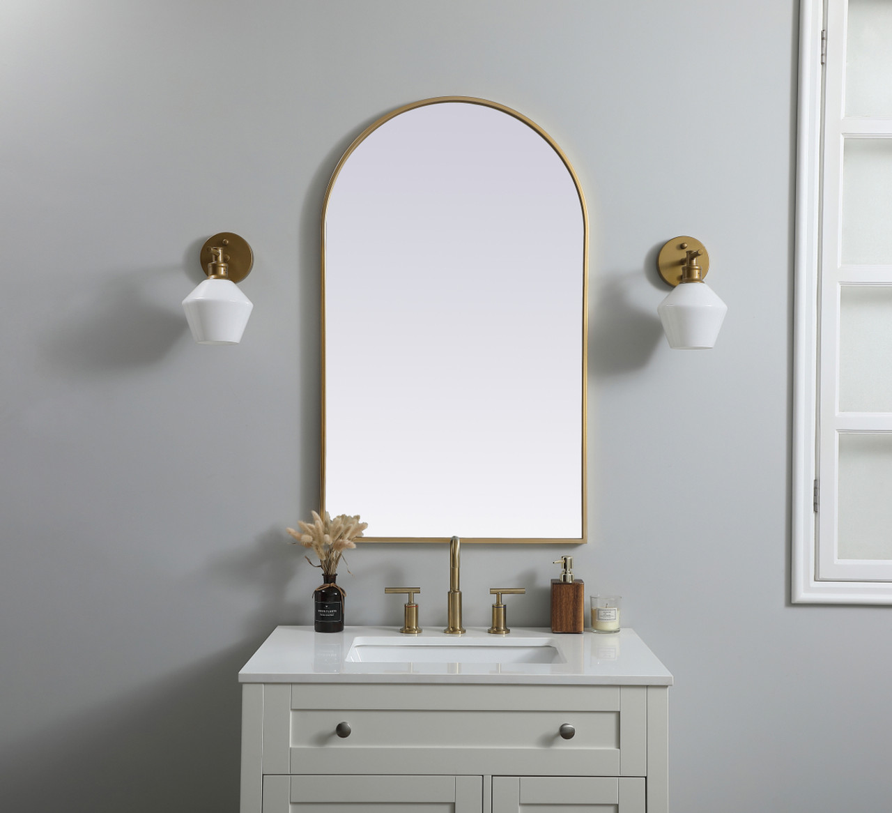 Elegant Decor MR1A2440BRS Metal Frame Arch Mirror 24x40 Inch in Brass