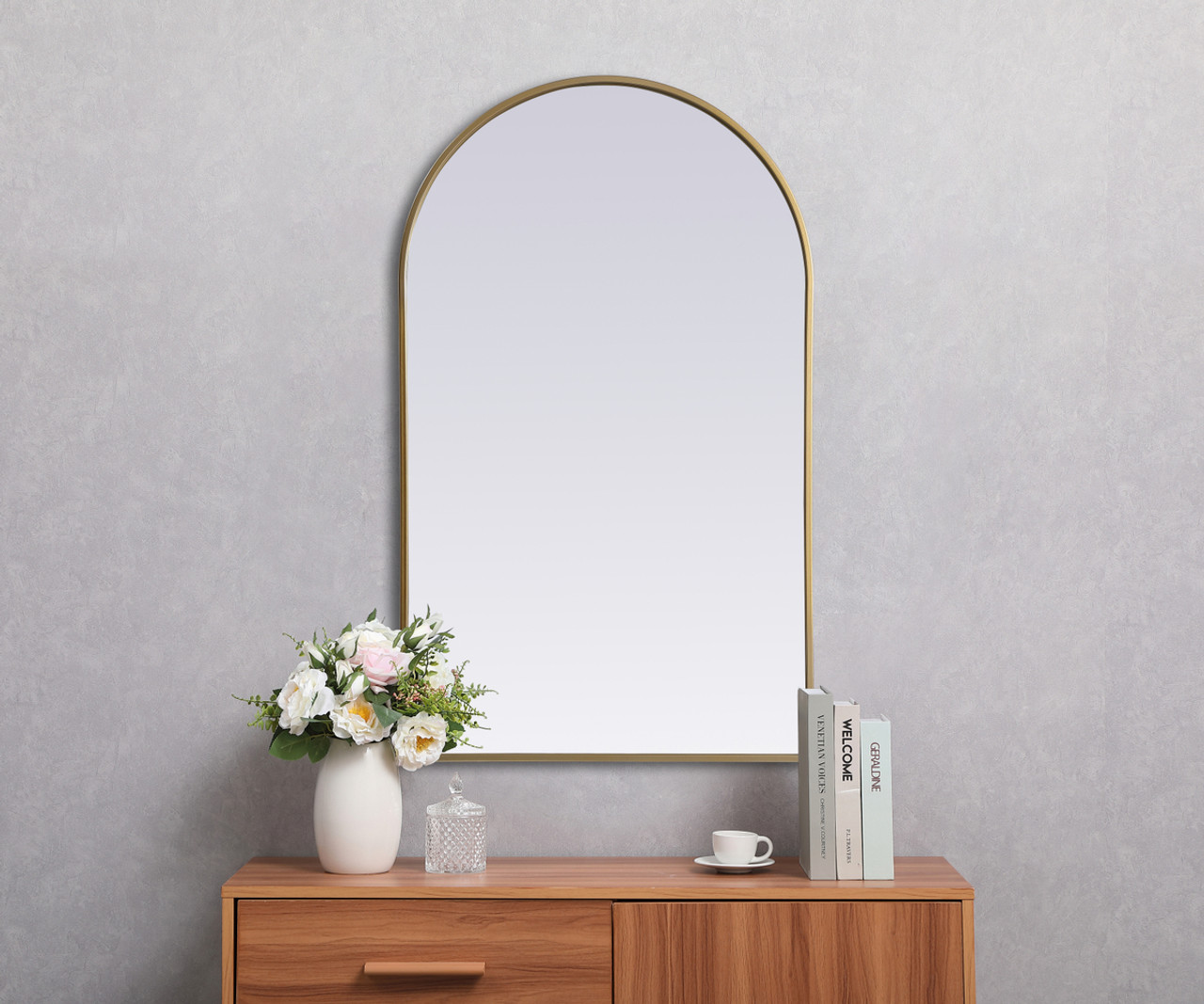 Elegant Decor MR1A2440BRS Metal Frame Arch Mirror 24x40 Inch in Brass