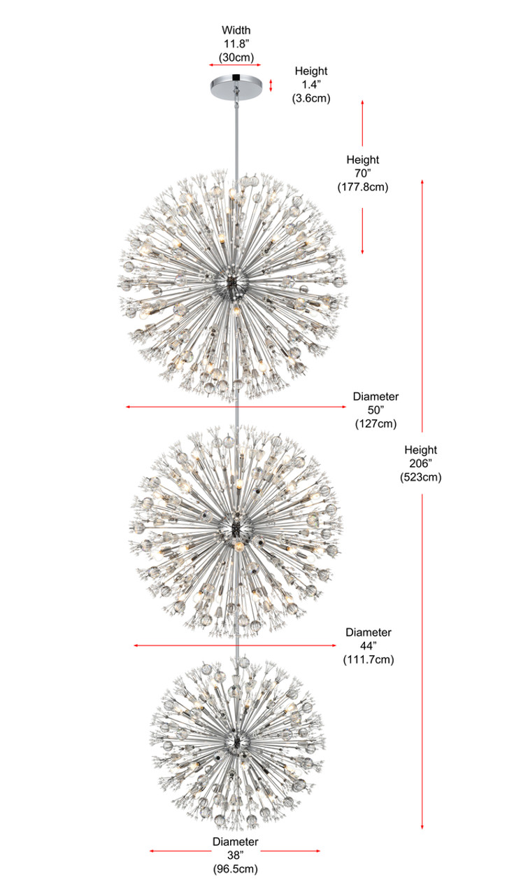 Elegant Lighting 2500G48L3C Vera 48 inch three tiers crystal starburst chandelier in chrome