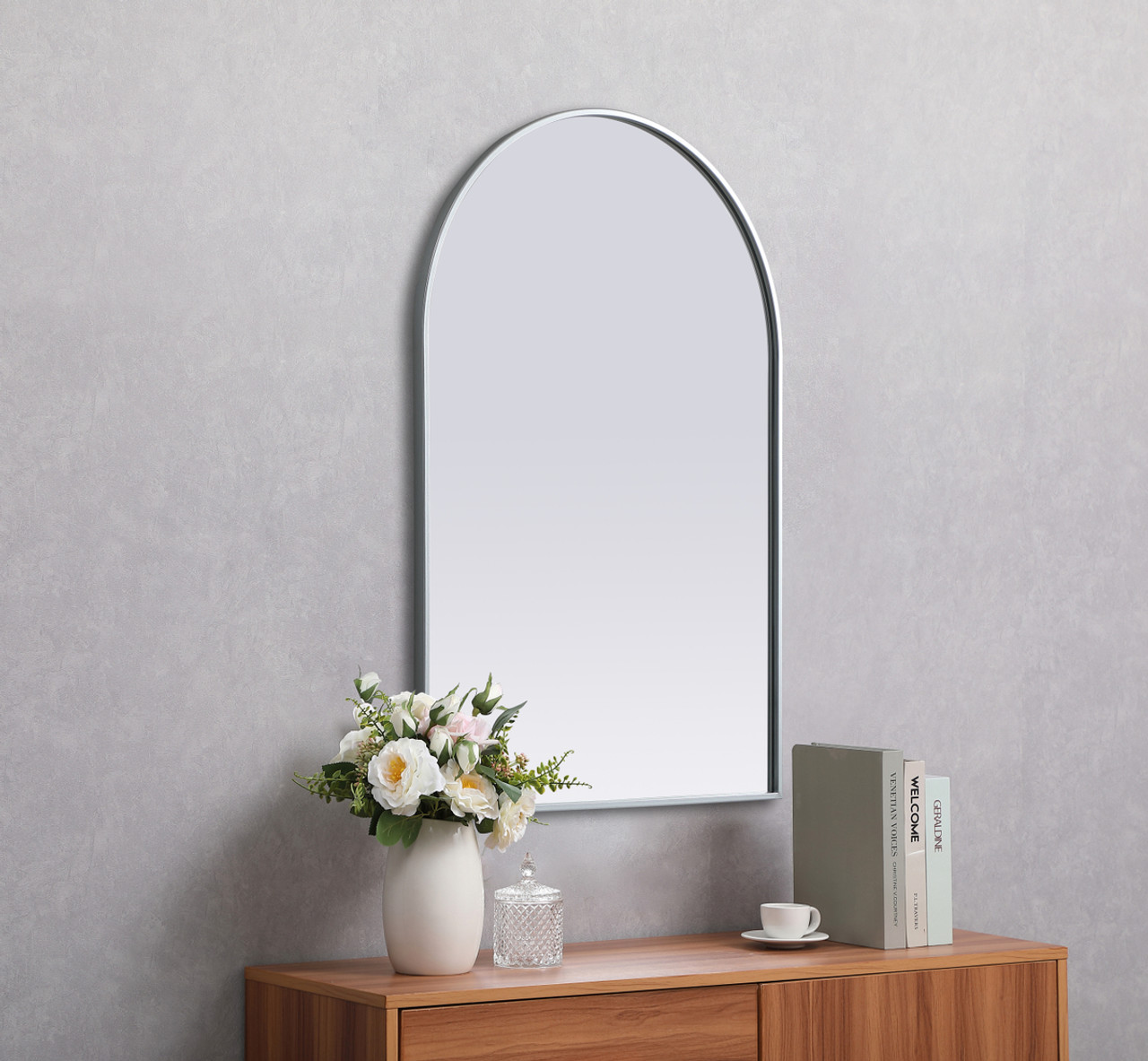 Elegant Decor MR1A2740SIL Metal Frame Arch Mirror 27x40 Inch in Silver