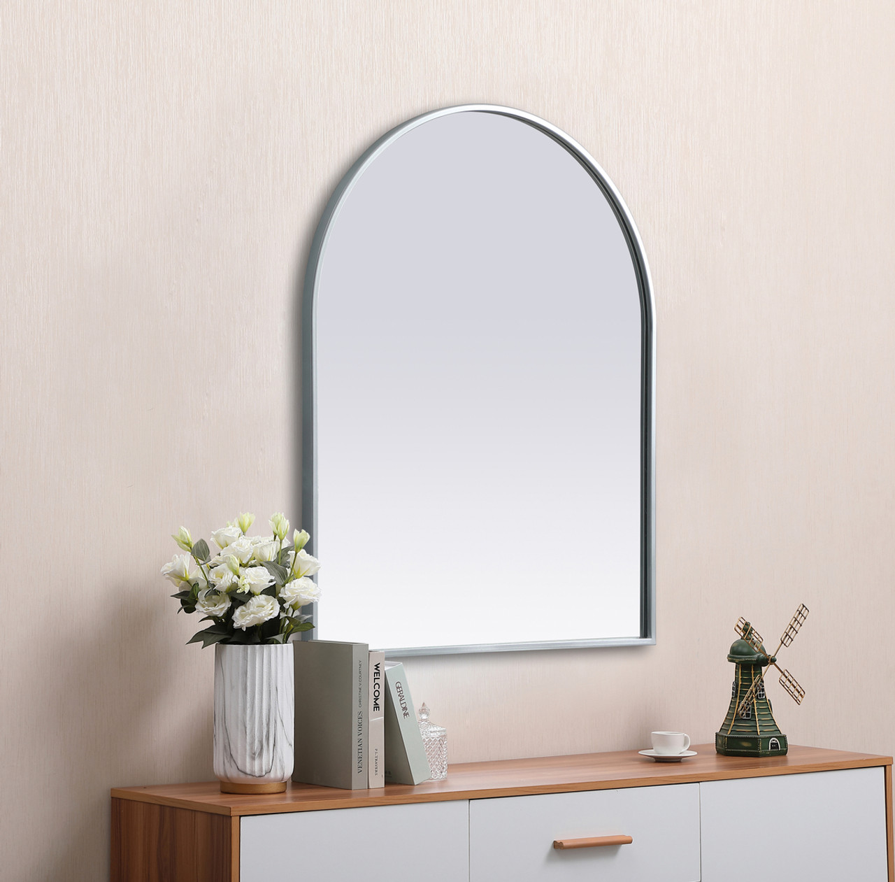 Elegant Decor MR1A2430SIL Metal Frame Arch Mirror 24x30 Inch in Silver