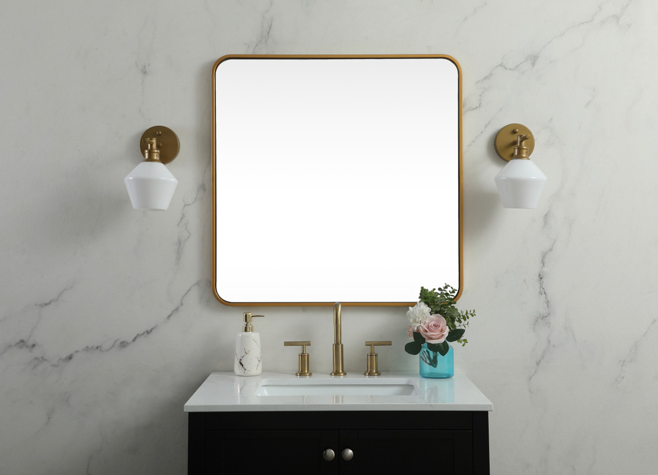 Elegant Decor MR803030BR Soft corner metal square mirror 30x30 inch in Brass