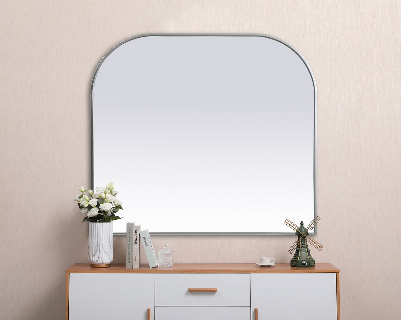 Elegant Decor MR1B4238SIL Metal Frame Arch Mirror 42x38 Inch in Silver