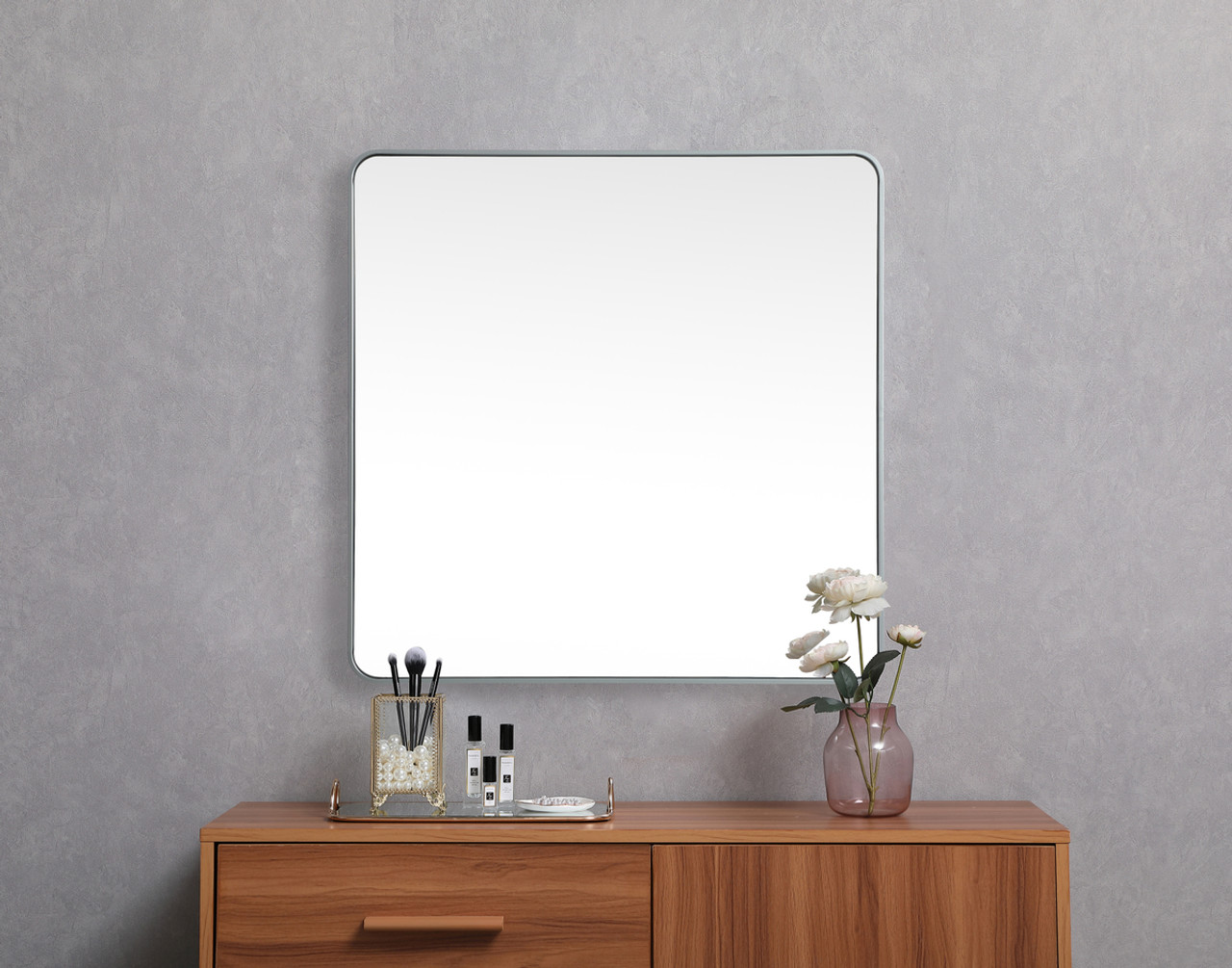 Elegant Decor MR804242S Soft corner metal square mirror 42x42 inch in Silver