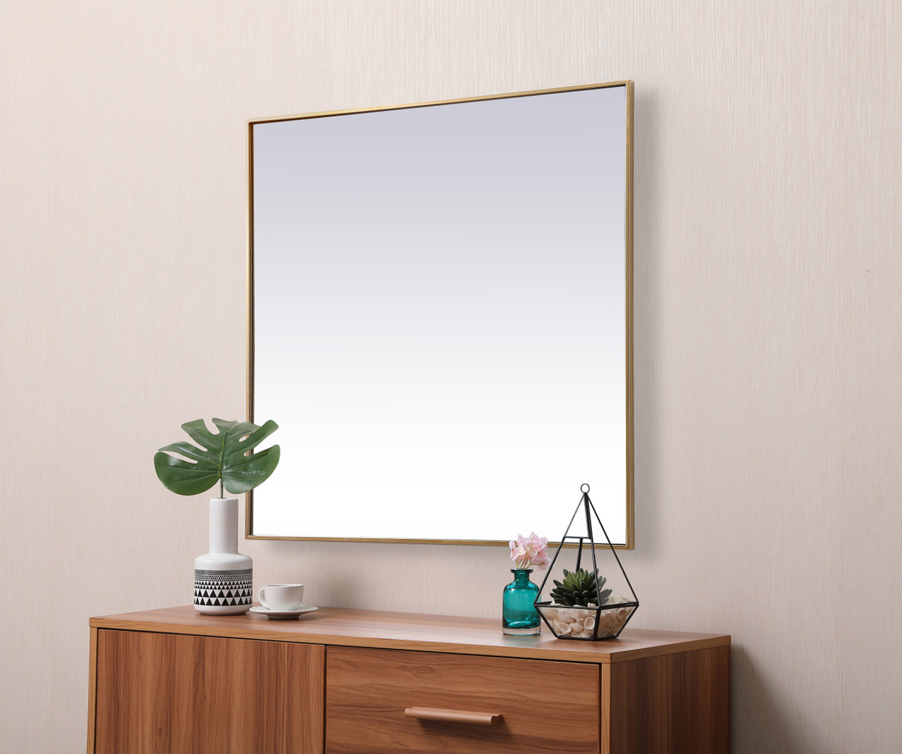 Elegant Decor MR44242BR Metal Frame Square Mirror 42 inch in Brass