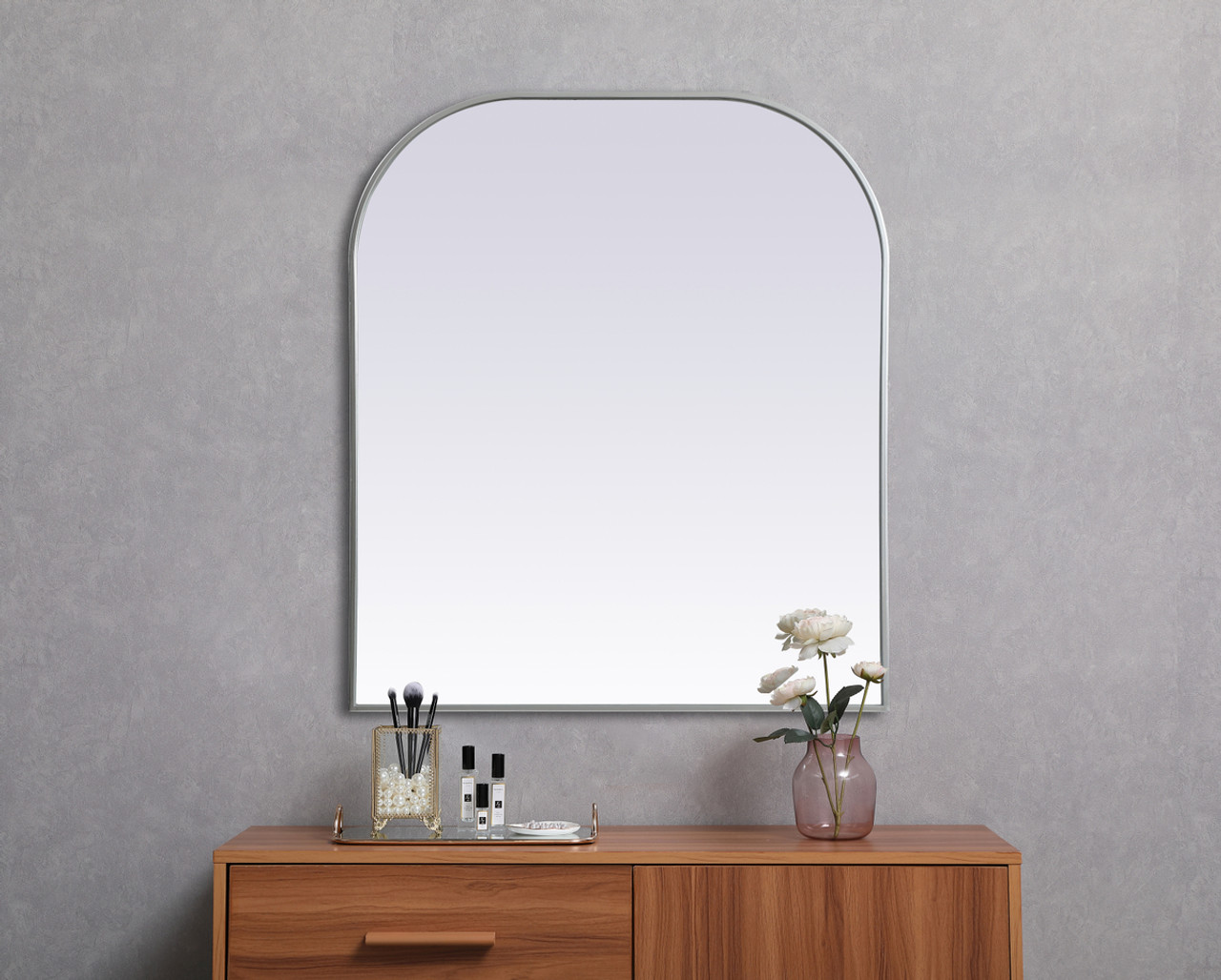 Elegant Decor MR1B3642SIL Metal Frame Arch Mirror 36x42 Inch in Silver