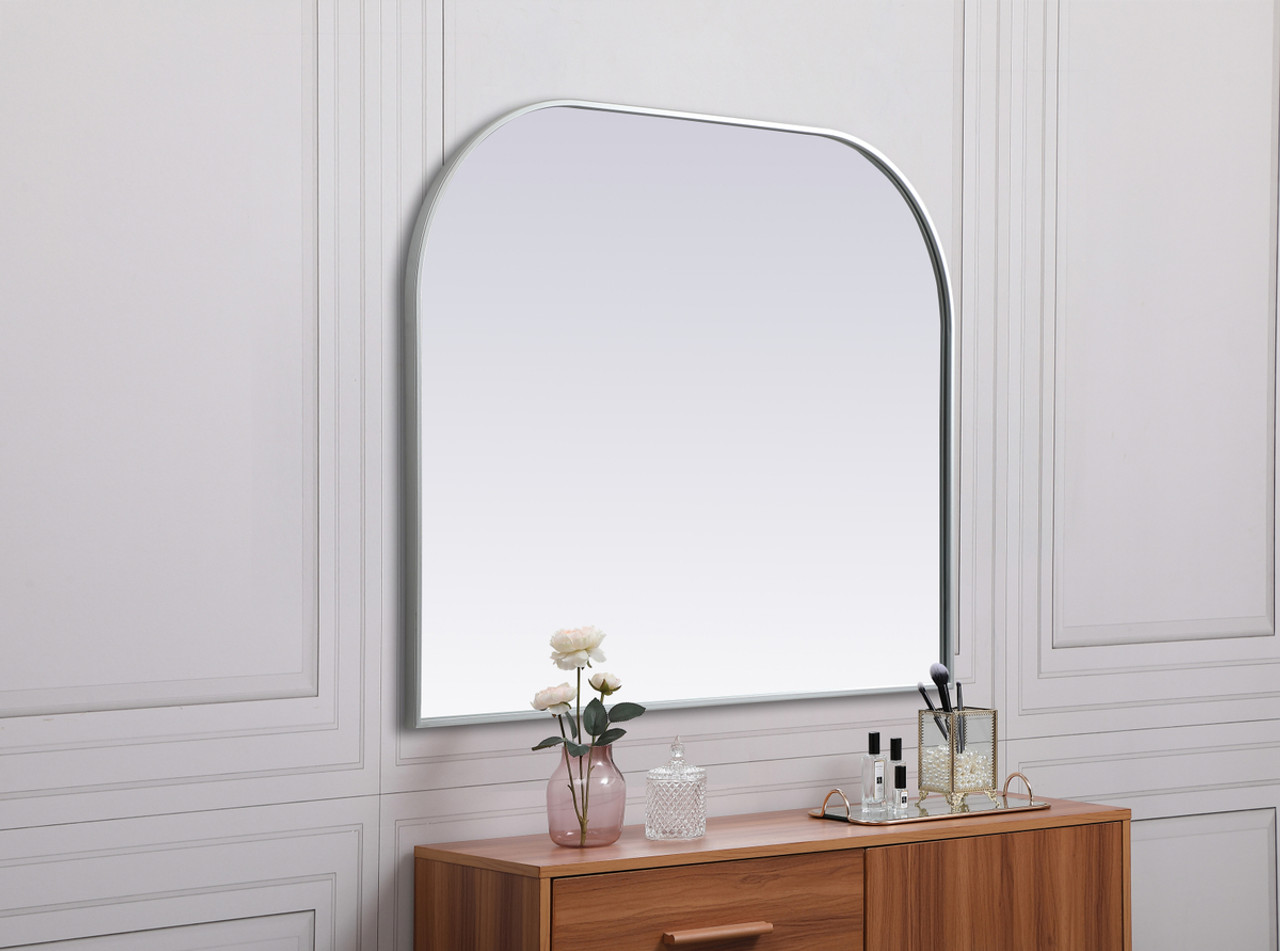 Elegant Decor MR1B4234SIL Metal Frame Arch Mirror 42x34 Inch in Silver