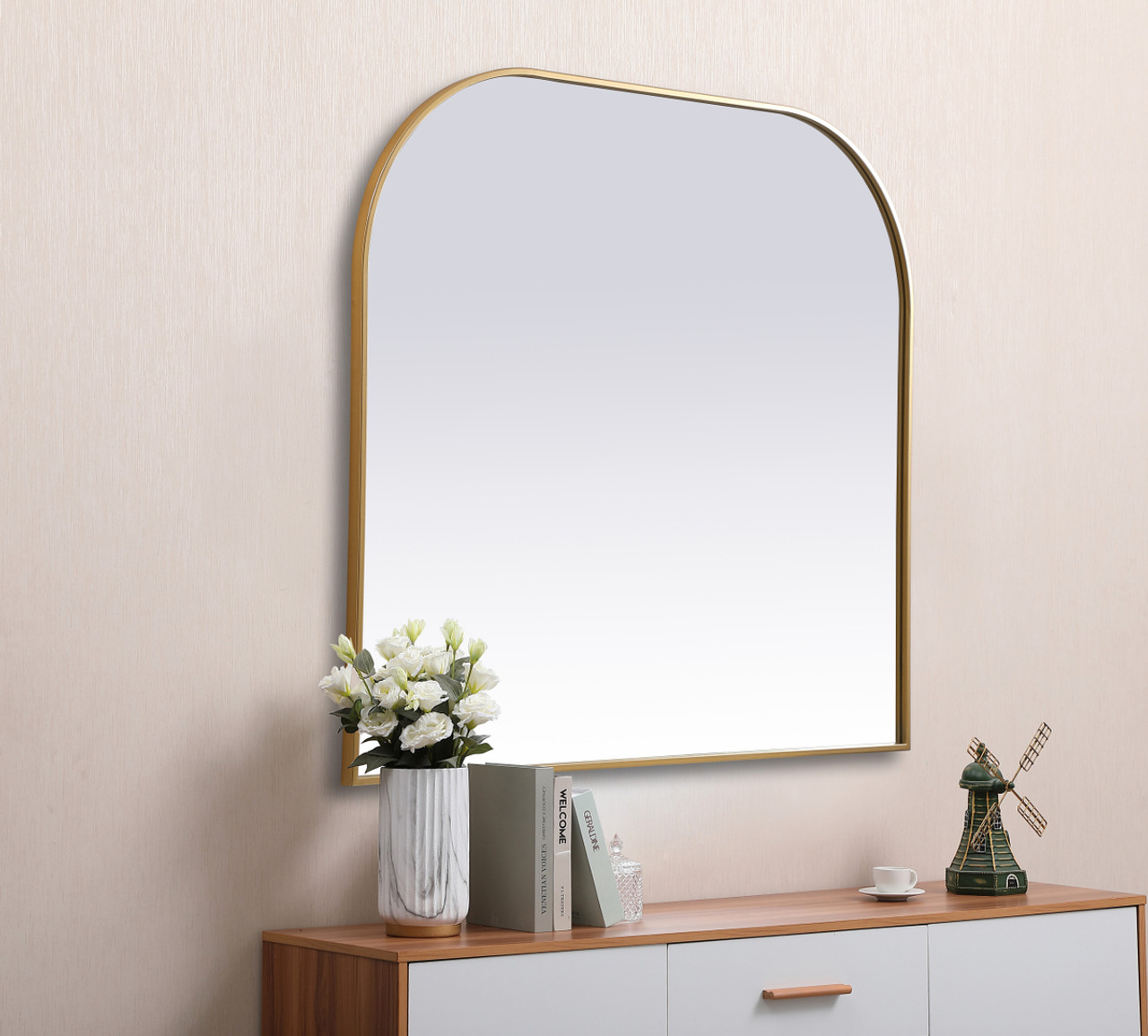 Elegant Decor MR1B4238BRS Metal Frame Arch Mirror 42x38 Inch in Brass