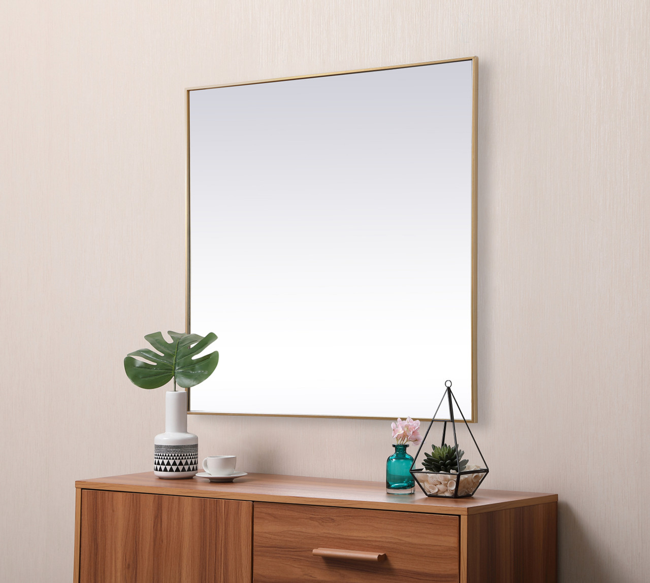 Elegant Decor MR44848BR Metal Frame Square Mirror 48 inch in Brass