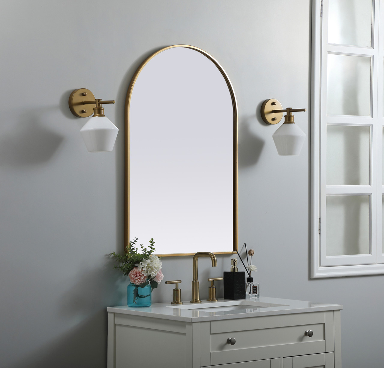 Elegant Decor MR1A2436BRS Metal Frame Arch Mirror 24x36 Inch in Brass