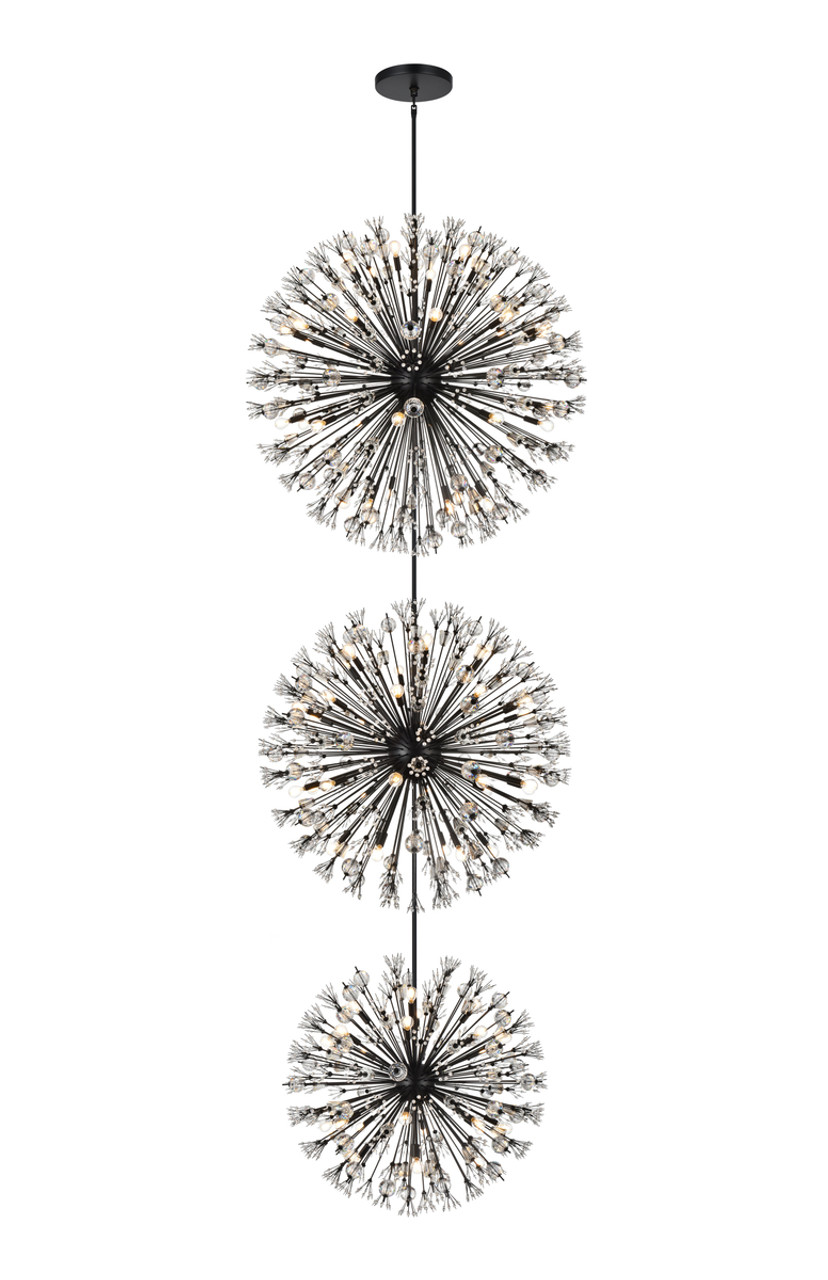 Elegant Lighting 2500G48L3BK Vera 48 inch three tiers crystal starburst chandelier in black