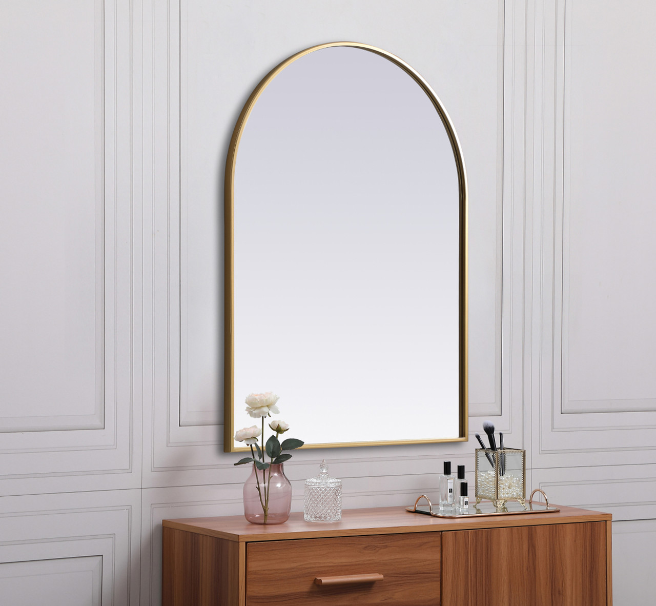 Elegant Decor MR1A2736BRS Metal Frame Arch Mirror 27x36 Inch in Brass