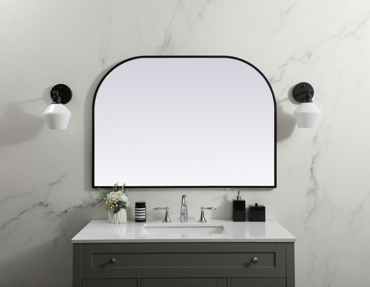 Elegant Decor MR1B4230BLK Metal Frame Arch Mirror 42x30 Inch in Black