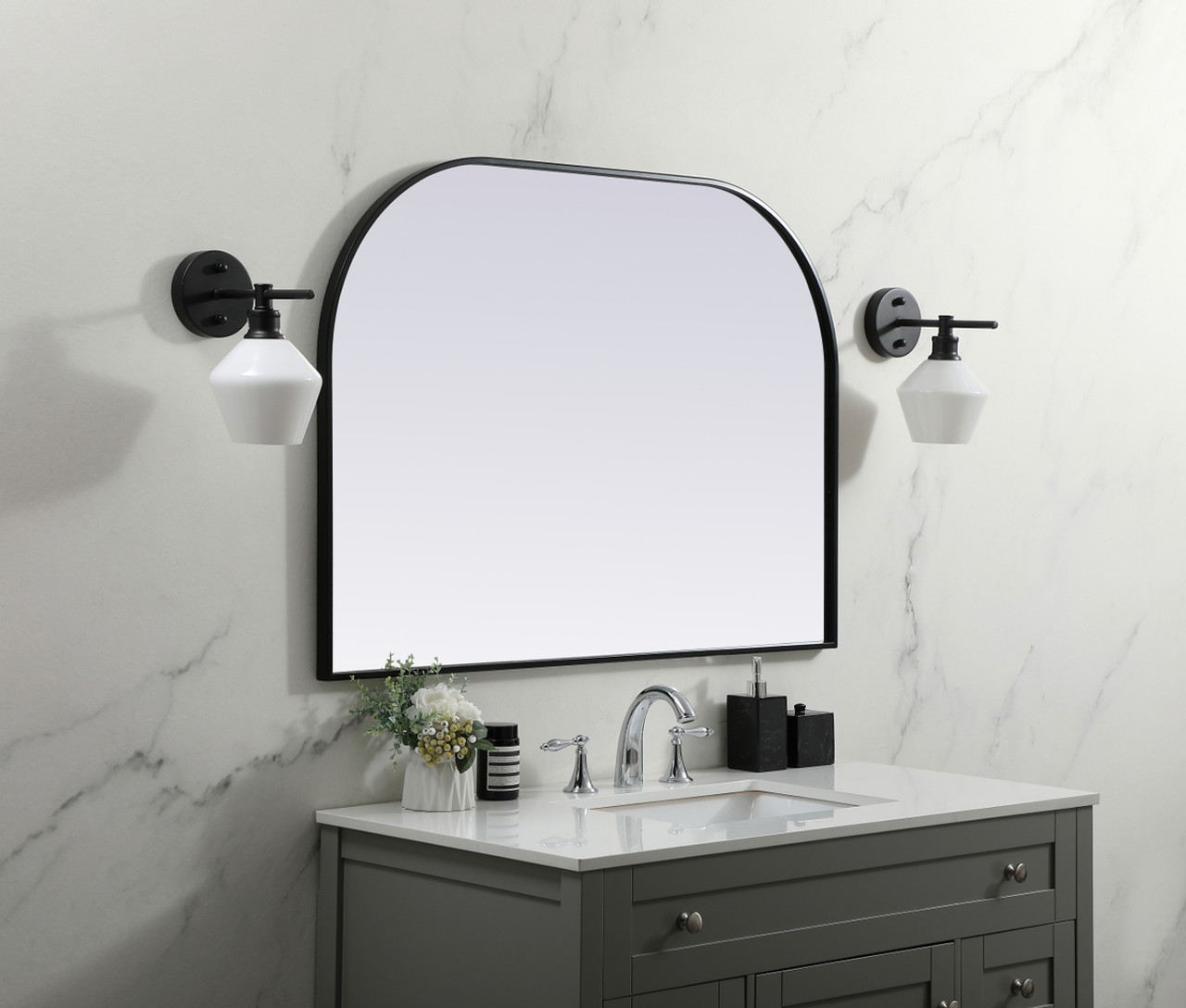 Elegant Decor MR1B4230BLK Metal Frame Arch Mirror 42x30 Inch in Black