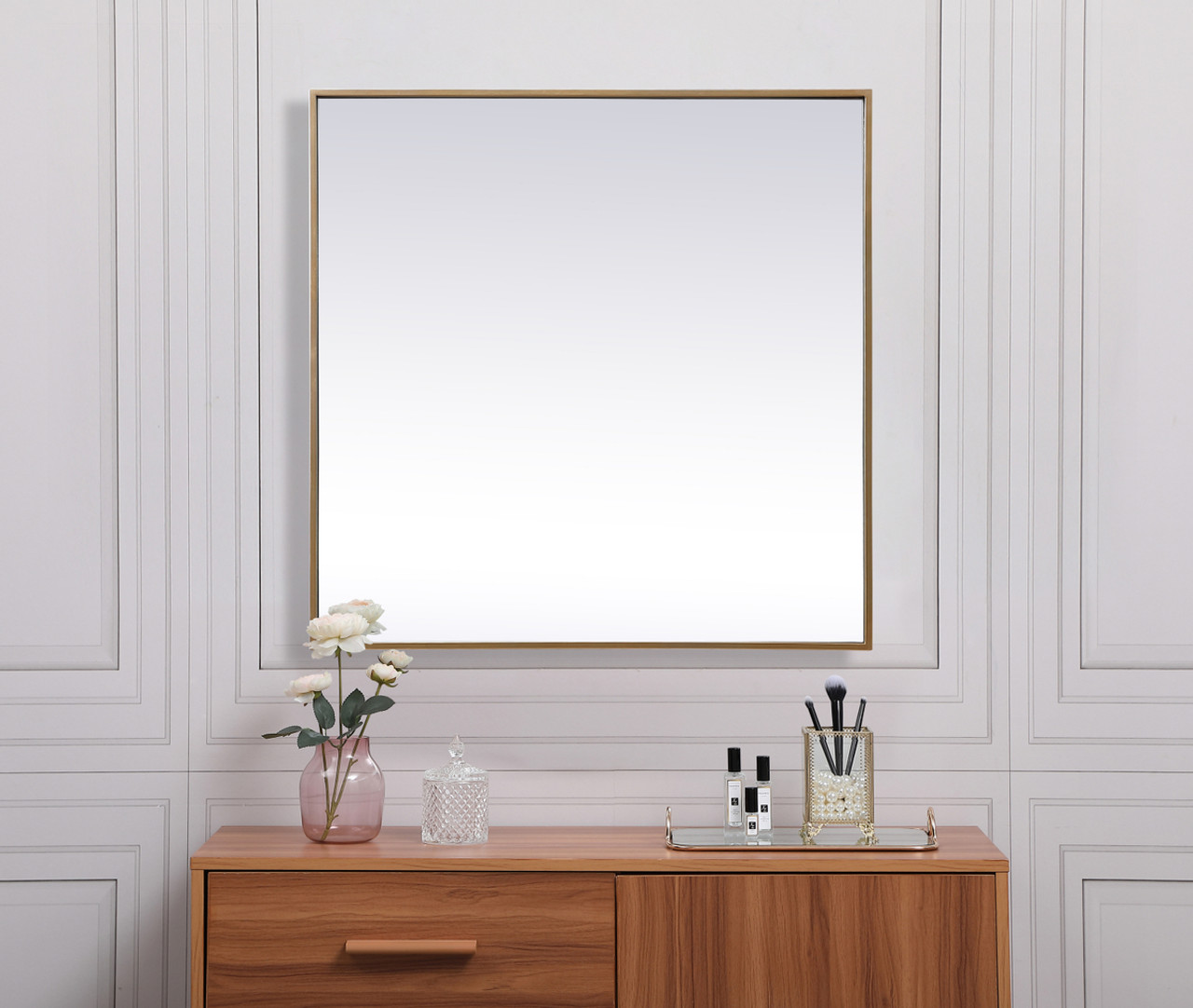 Elegant Decor MR43030BR Metal Frame Square Mirror 30 inch in Brass