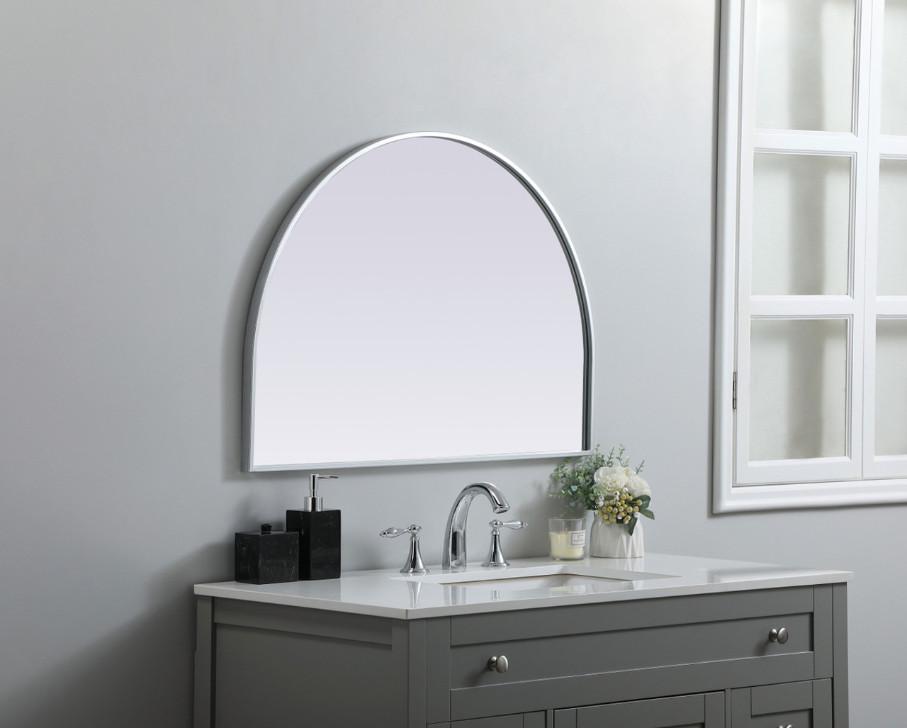 Elegant Decor MR1A3324SIL Metal Frame Arch Mirror 33x24 Inch in Silver